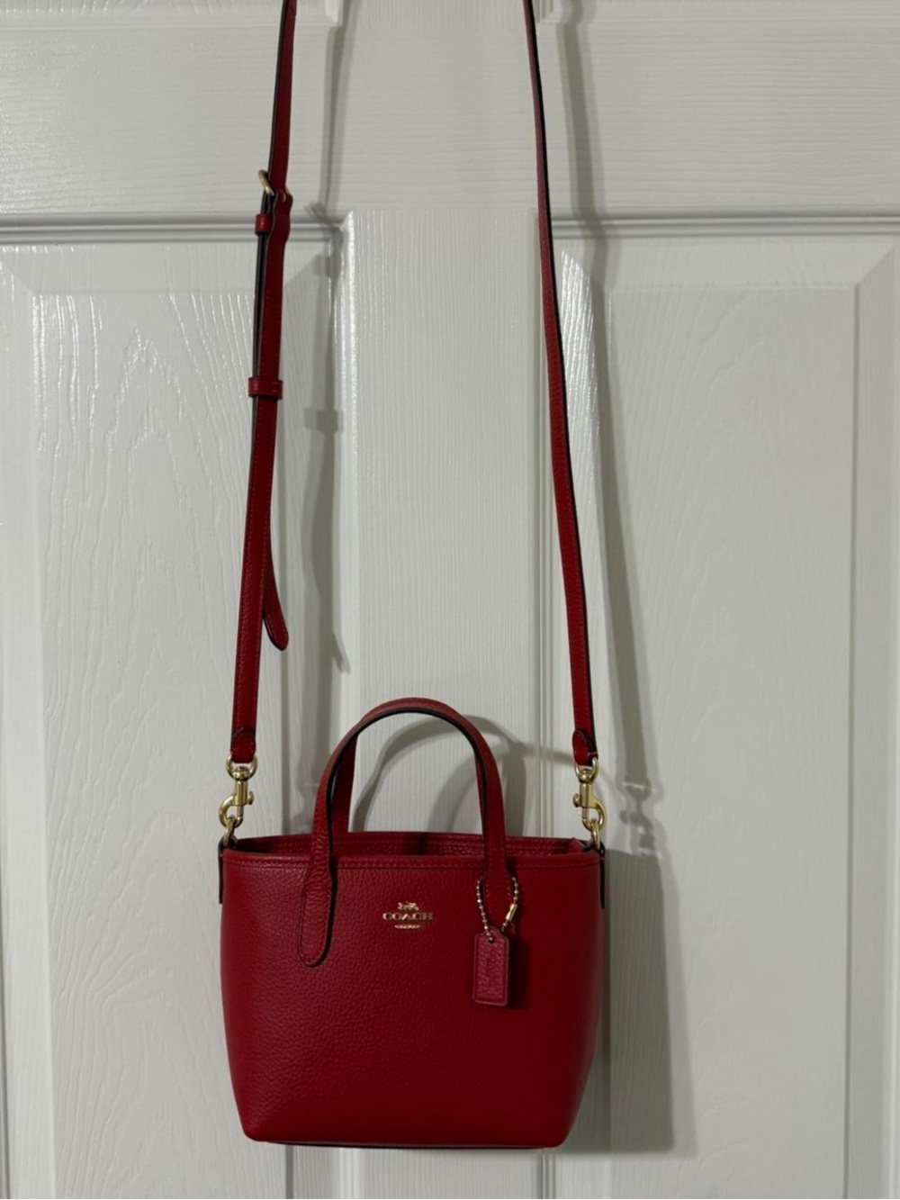 Coach Red Pebbled Leather Mini Tote with Gold Hardware - Picture 6 of 6